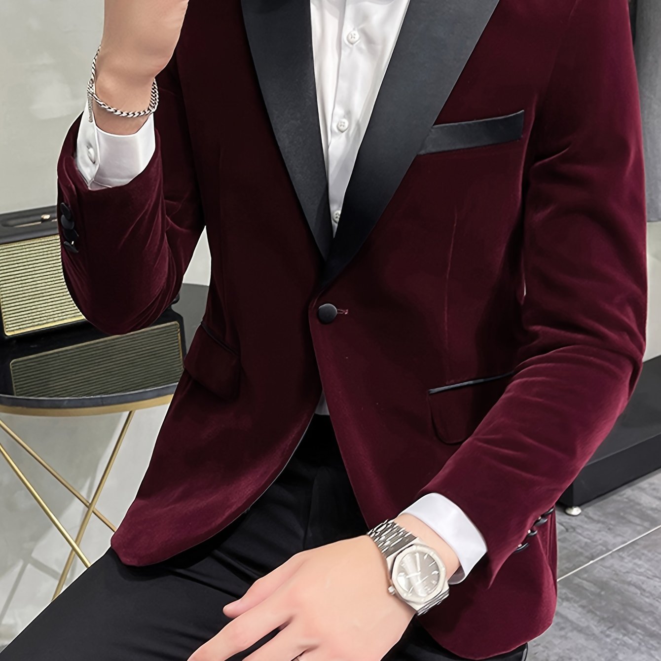 Men'S Elegant Italian Style Red Double-Breasted Blazer