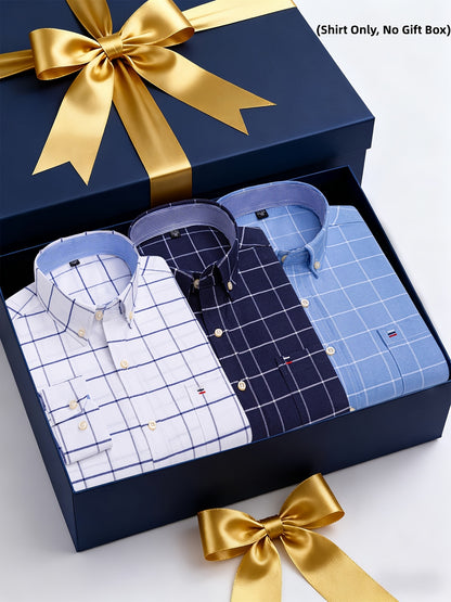 Men's 3-Pack Long Sleeve Oxford Shirts - Embroidered Chest Pockets