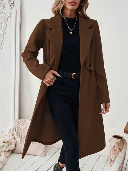 Women's Suit Collar Two-Tone Belted Long Coat - Elegant H-Line