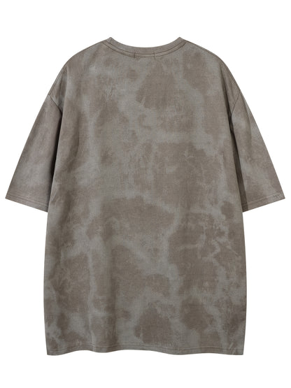 Men's Vintage Tie-Dye T-Shirt - Letter Embroidery Crew Neck