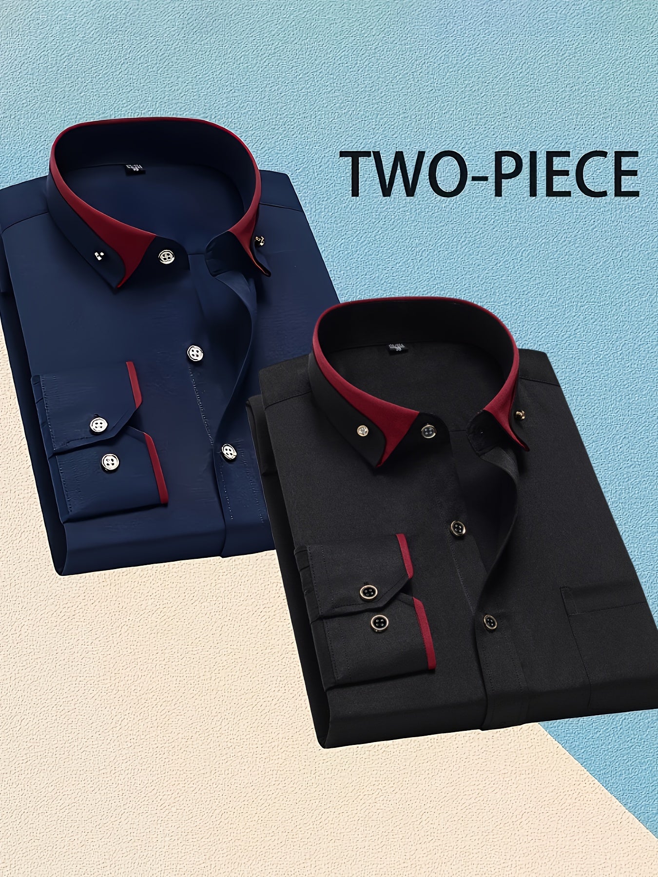 1+1 Men's Double Lapel Long Sleeve Shirt - Fashion Business Casual