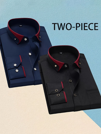 1+1 Men's Double Lapel Long Sleeve Shirt - Fashion Business Casual
