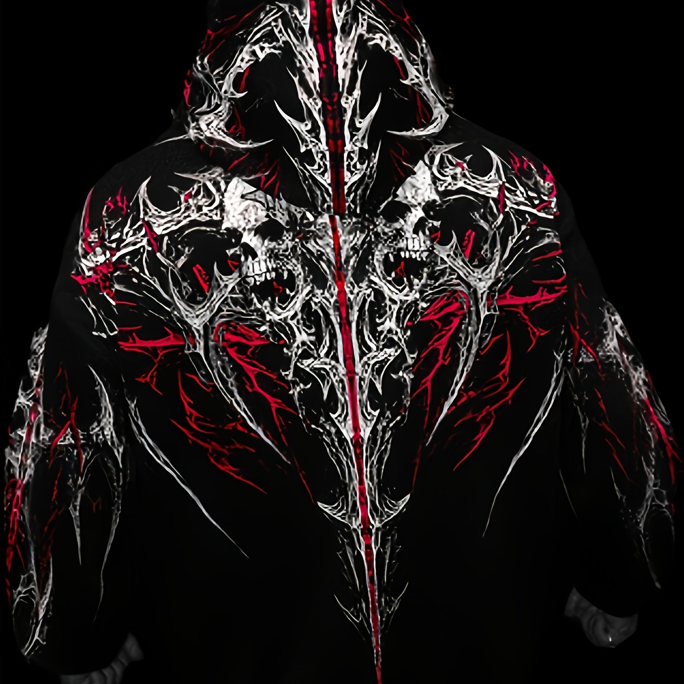 Men's Gothic Hoodie - Loose Fit Full-Zip with Pockets