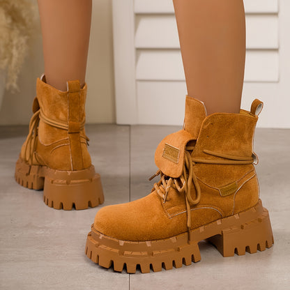 Women's Red Retro Chunky Platform Boots - Maroon Ankle