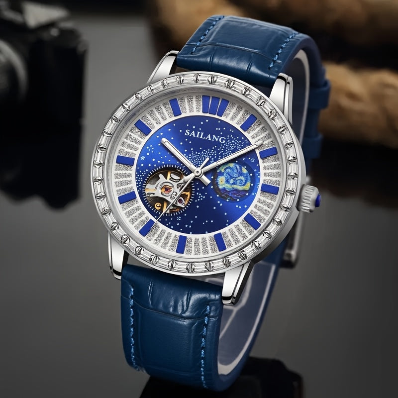 Men's Automatic Mechanical Watch - Casual Hollow Rhinestone Detail