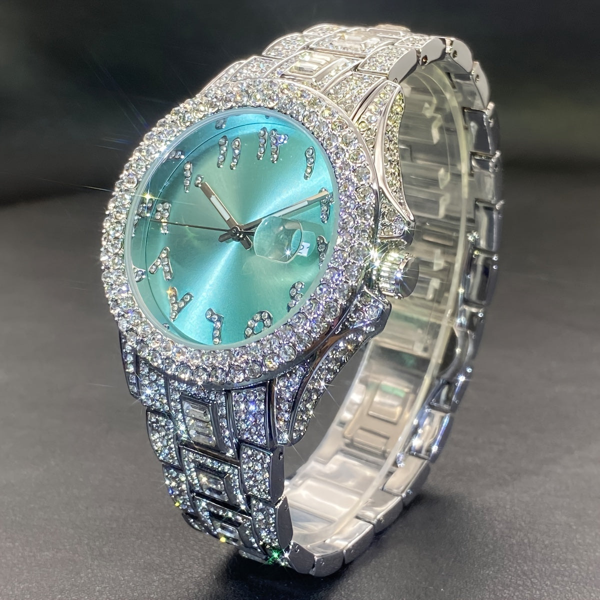 MISSFOX Luxury Couples' Quartz Watch - Ice Blue Rhinestone Luminous