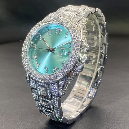 MISSFOX Luxury Couples' Quartz Watch - Ice Blue Rhinestone Luminous