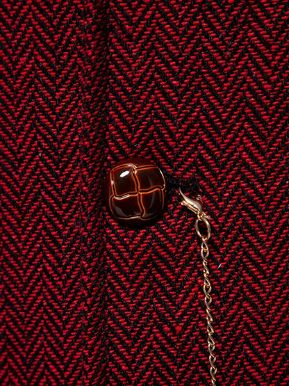 Men's Herringbone Tweed Vest - Single-Breasted Chain Detail Brown