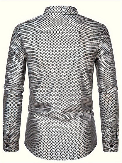 Men's 70s Disco Outfit - Diamond Foil Print Button-Up Shirt