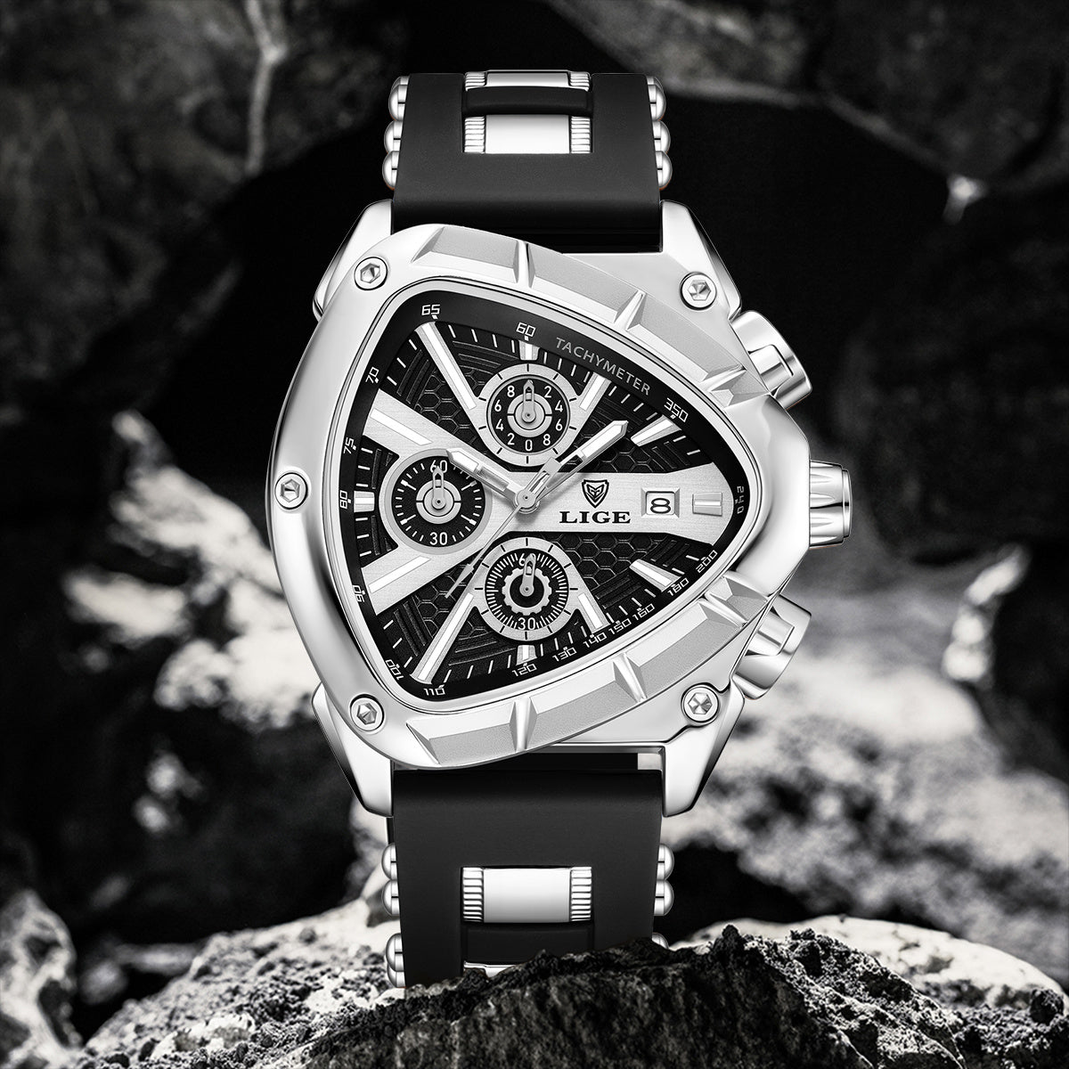 LIGE Men's Quartz Watch - Minimalist Triangle Dial World Time