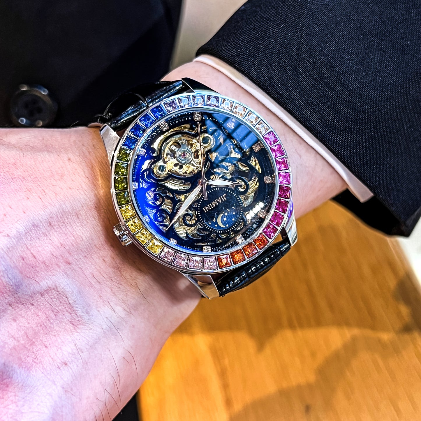 Jianni Men's Luxury Automatic Tourbillon Watch - Moon Sun Phases