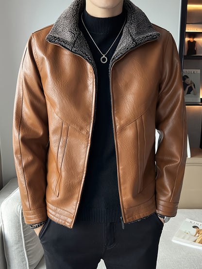 Men's Winter Thickened Bomber Jacket - Windproof Lapel PU