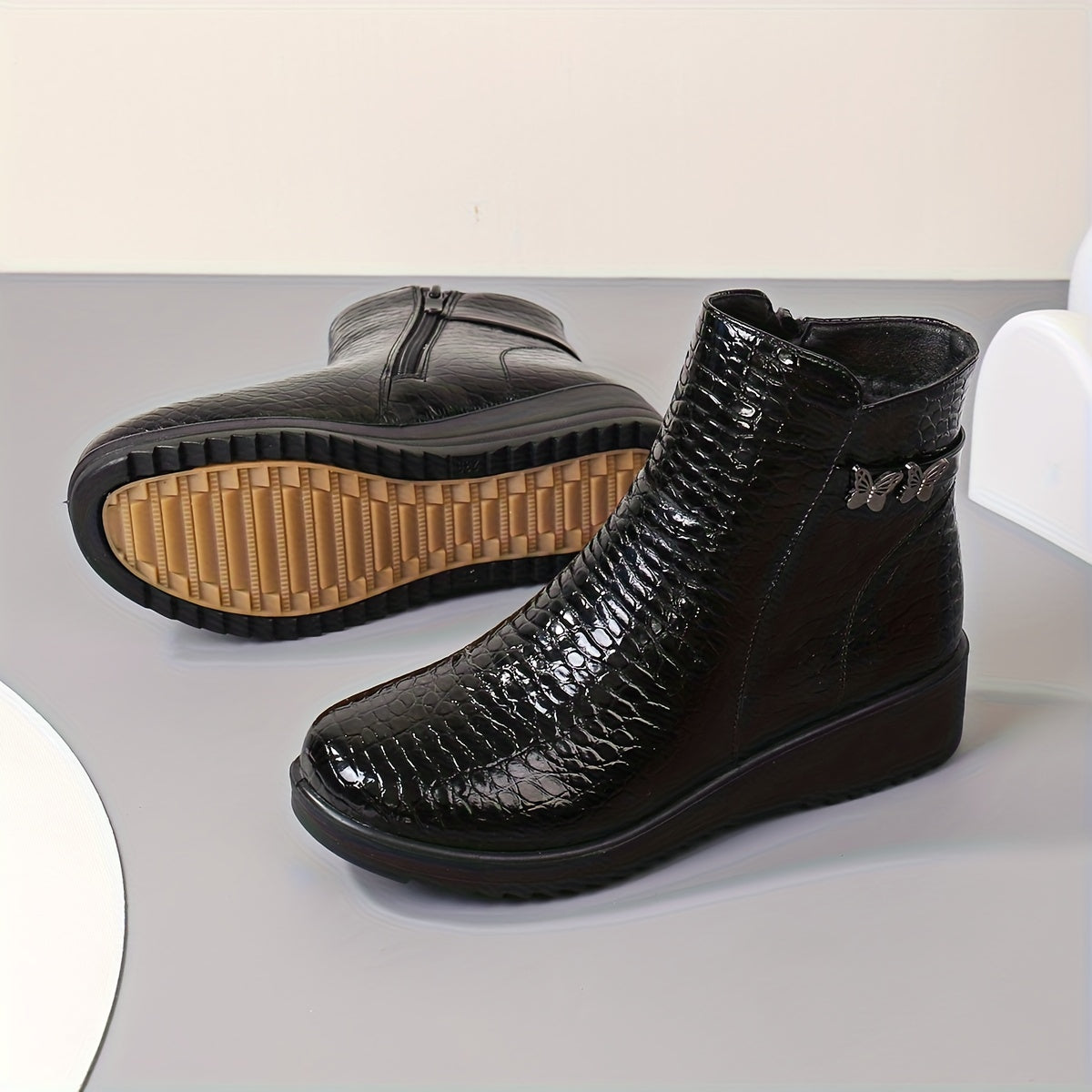 Women's Winter Warm Chunky Platform Ankle Boots - Side Zipper