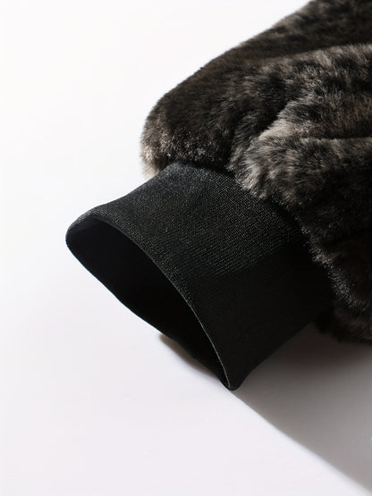 Men's Vintage Plush Jacket - Geometric Pattern with Faux Fur