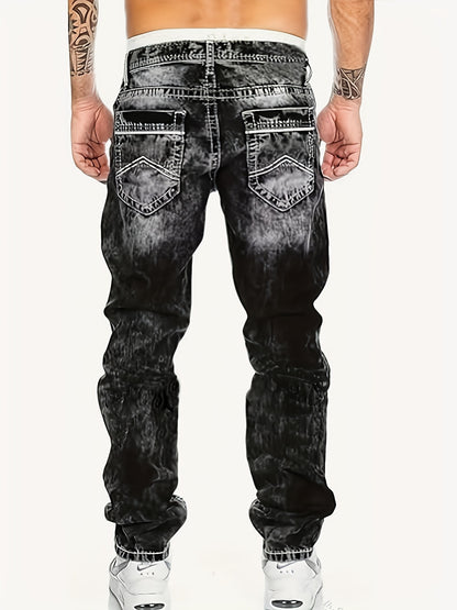Men's Casual Stretch Denim Jeans - Distressed Washed Regular Fit