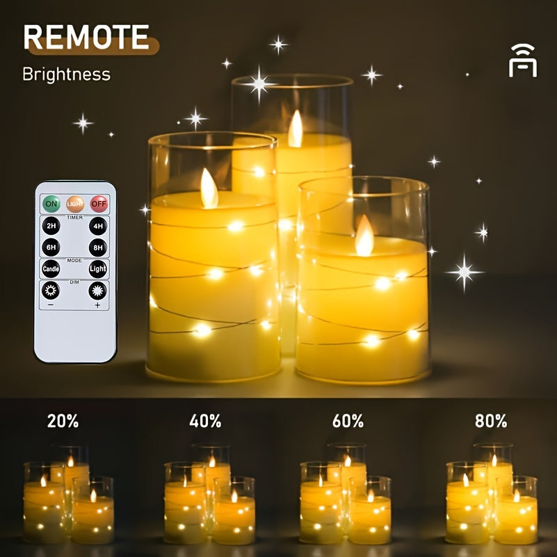 3pcs Flickering Flameless LED Candles – 3D Wick, Remote & Timer