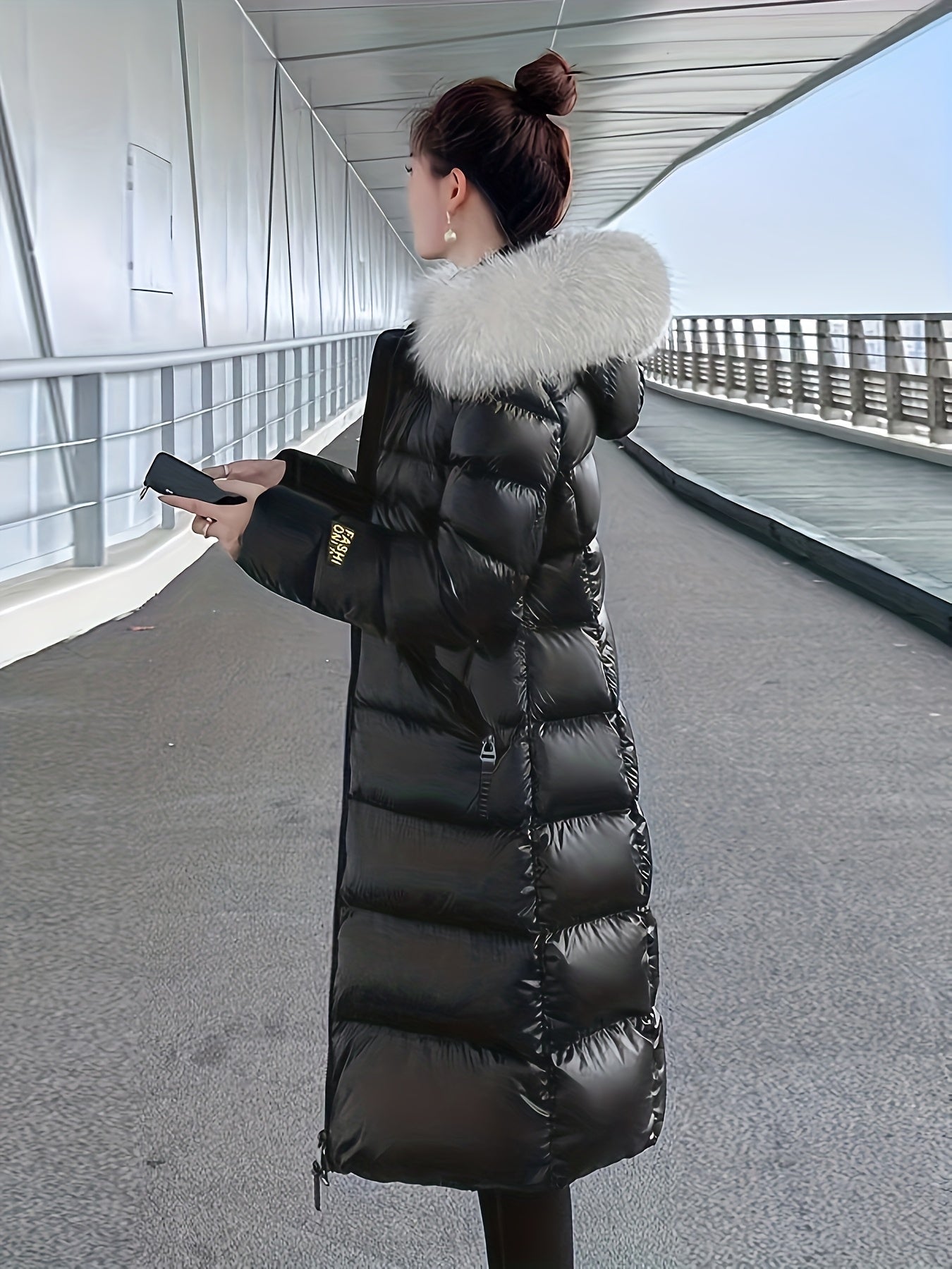 Women's Elegant Longline Coat - Faux Fur Hood