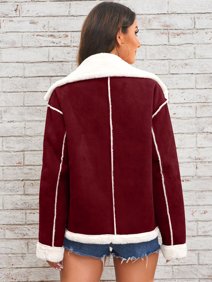 Women's Winter Jacket - Pink & White Collar with Pockets