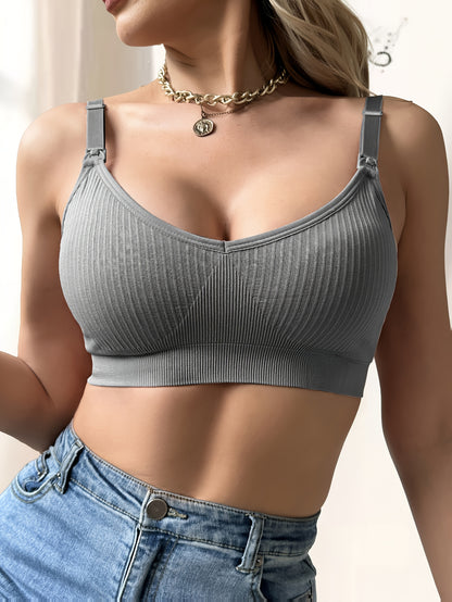 Soutien-gorge d'allaitement de maternité à fermeture côtelée sur le devant avec effet push-up