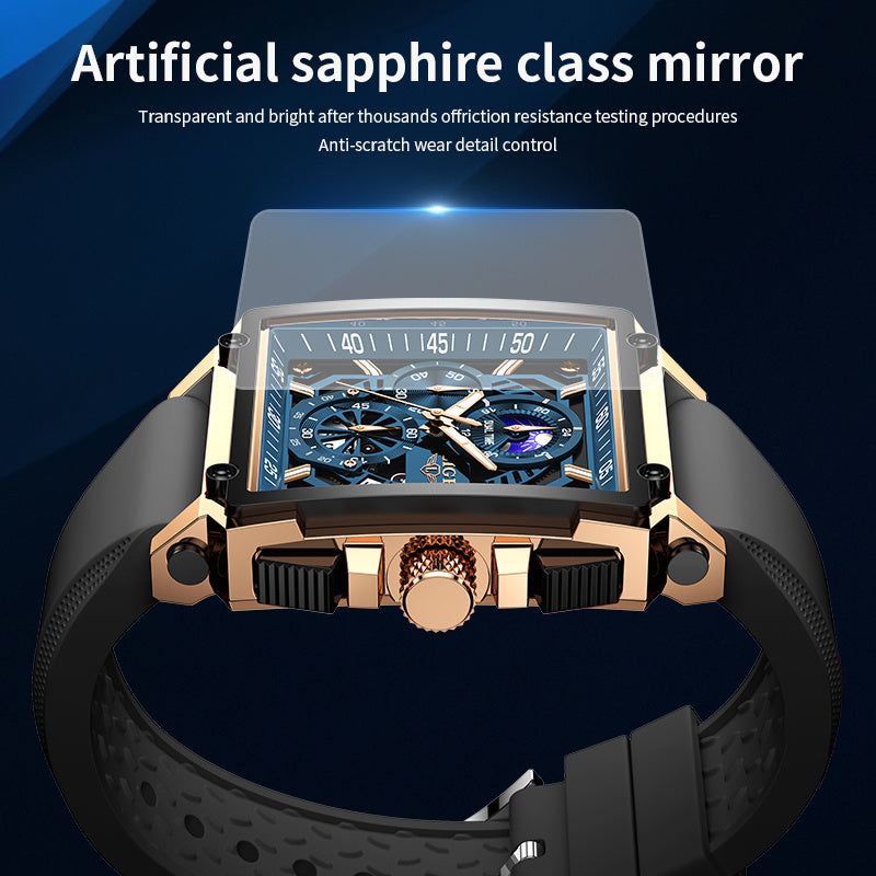 LIGE Vintage Quartz Watch - Hollow Dial Lunar Phase & World Time