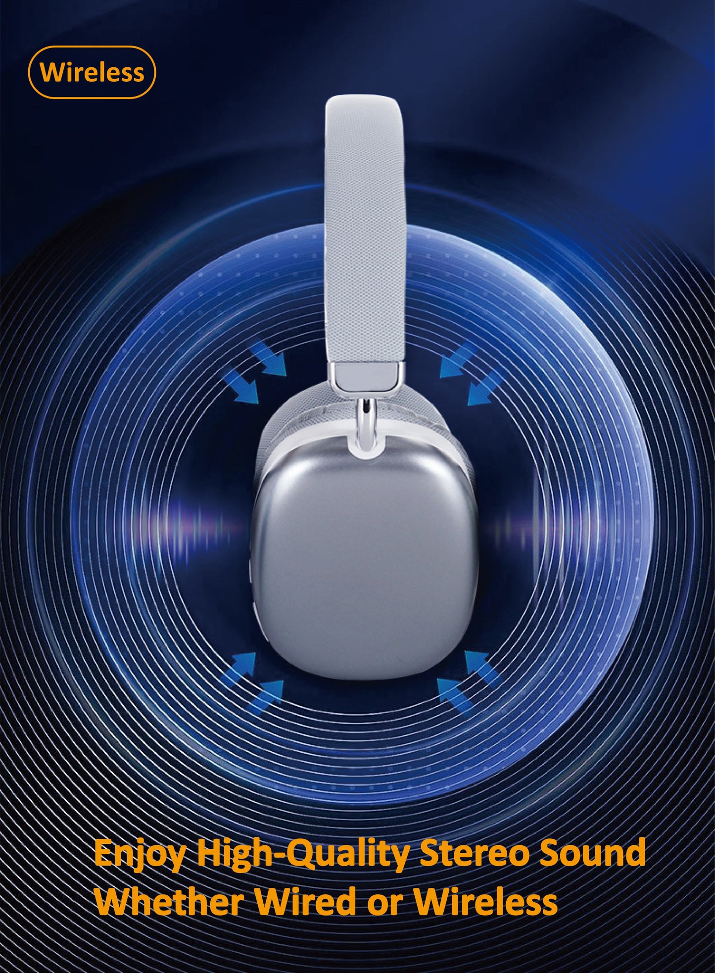 Wireless Headphones - Lightweight Foldable with Built-In Mic