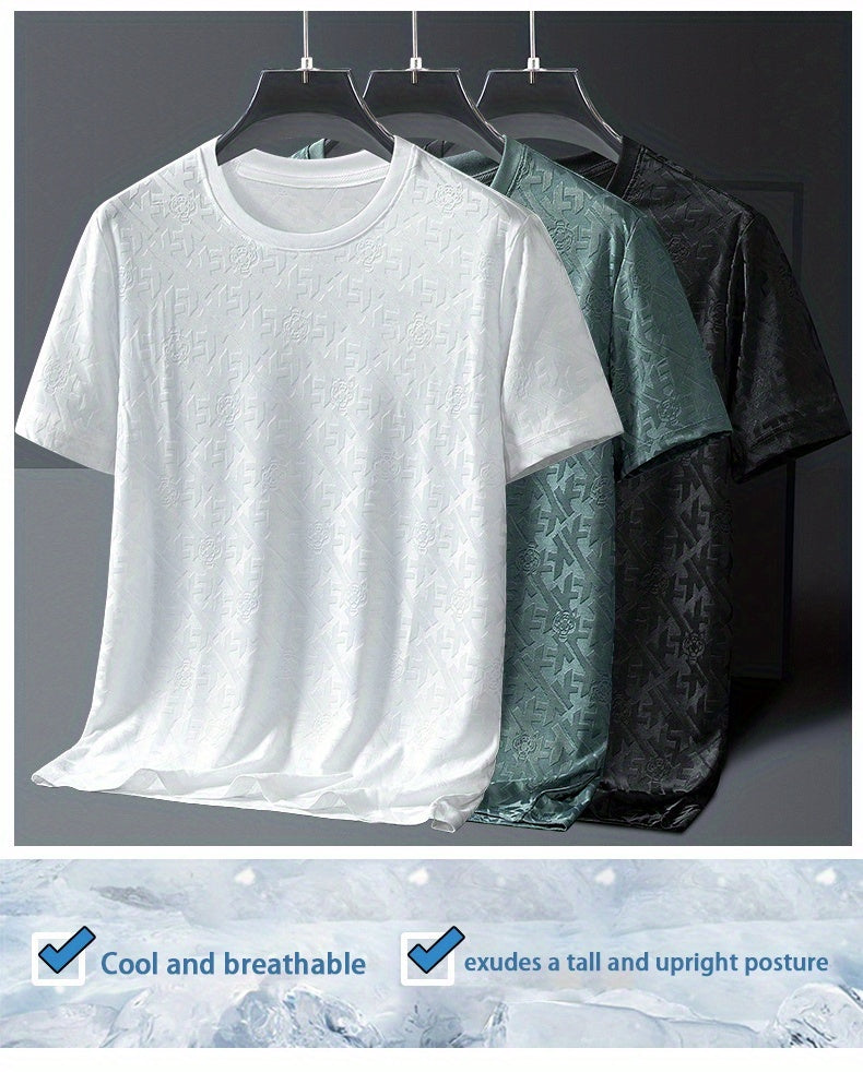 Men's Jacquard Summer Shirt - Ice Feel Round Neck