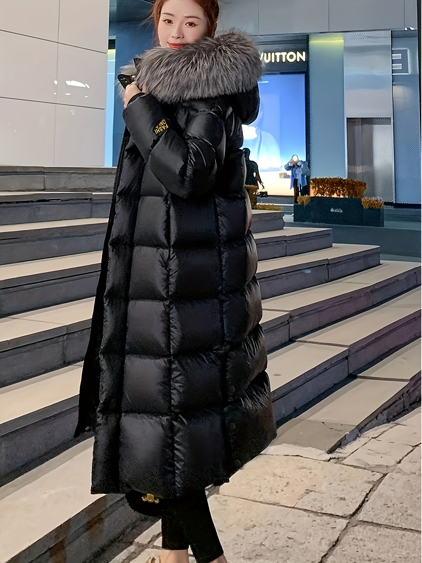 Women's Elegant Longline Coat - Faux Fur Hood