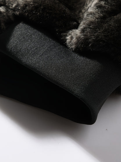 Men's Vintage Plush Jacket - Geometric Pattern with Faux Fur