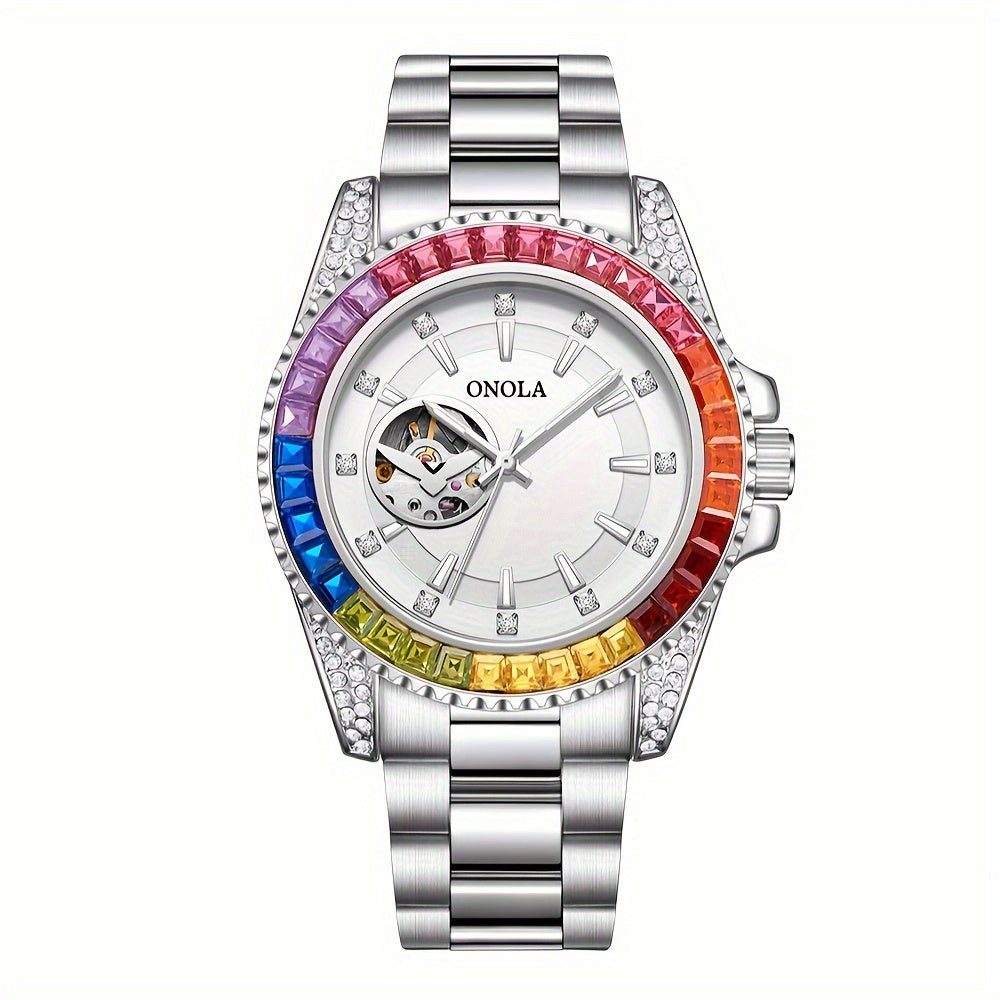 ONOLA Men's Stainless Steel Mechanical Watch - Luminous Hollow Tourbillon