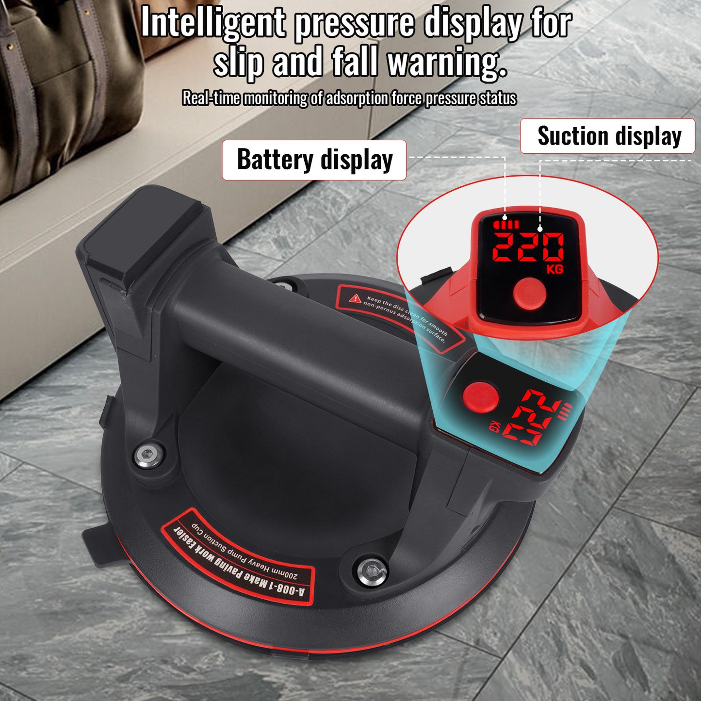 220KG Electric Vacuum Suction Cup - Heavy-Duty Glass Tile Lifter