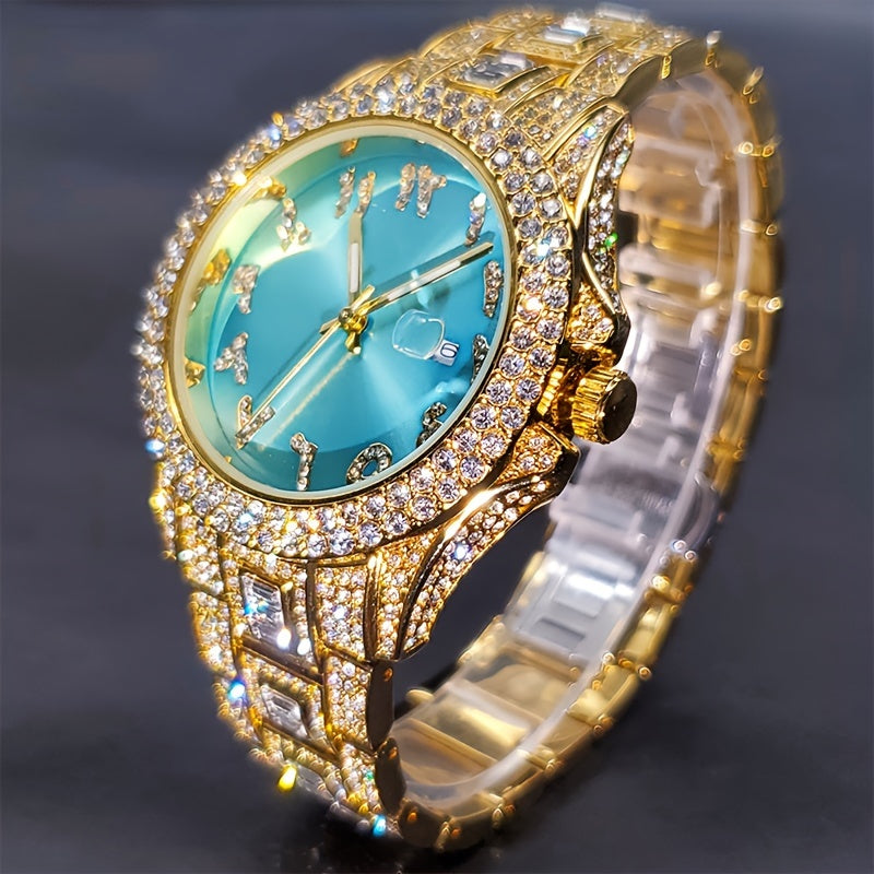 MISSFOX Luxury Couples' Quartz Watch - Ice Blue Rhinestone Luminous