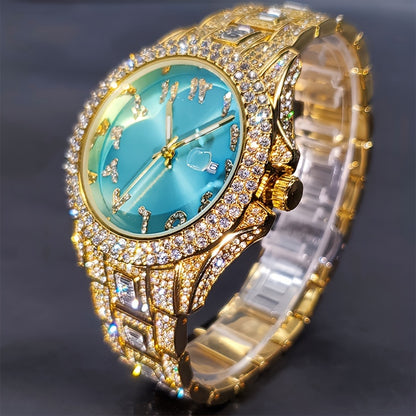MISSFOX Luxury Couples' Quartz Watch - Ice Blue Rhinestone Luminous