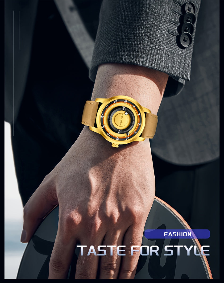 FOXBOX Men’s Fashion Watch – Unique Dial, Leather Strap, Quartz & Waterproof