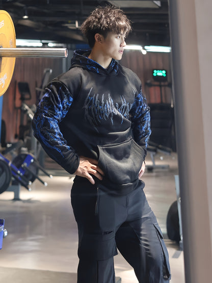 Men's Striped Graphic Print Hoodie - Loose Fit with Kangaroo Pocket