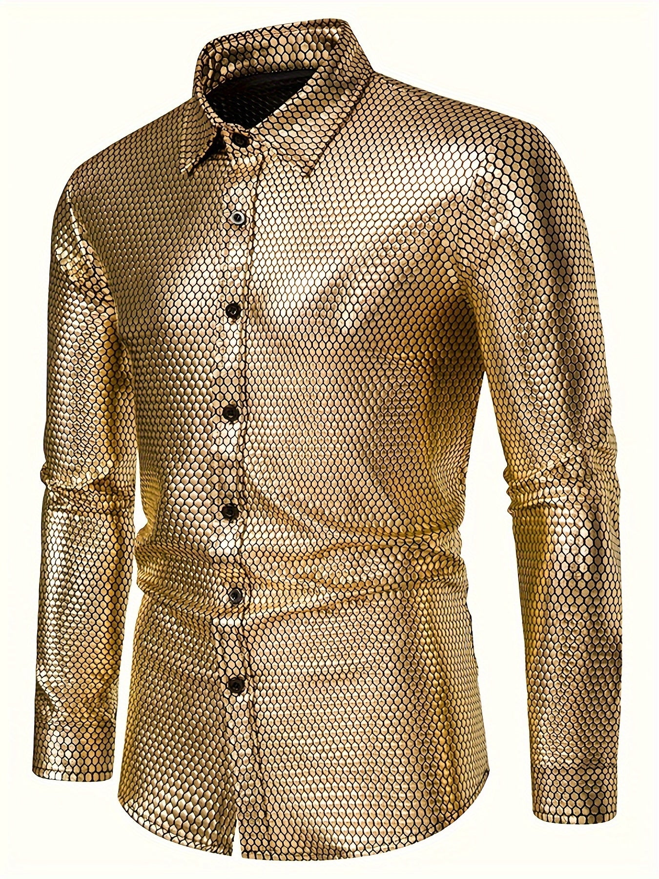 Men's 70s Disco Outfit - Diamond Foil Print Button-Up Shirt