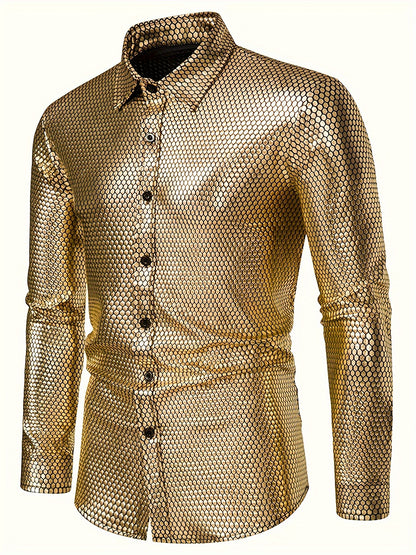 Men's 70s Disco Outfit - Diamond Foil Print Button-Up Shirt
