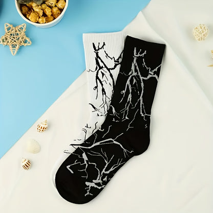 Black & White Lightning Pattern Trendy Socks - 2 Pairs