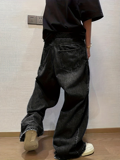 Men's American Retro Curved Blade Jeans - Loose Wide-Leg