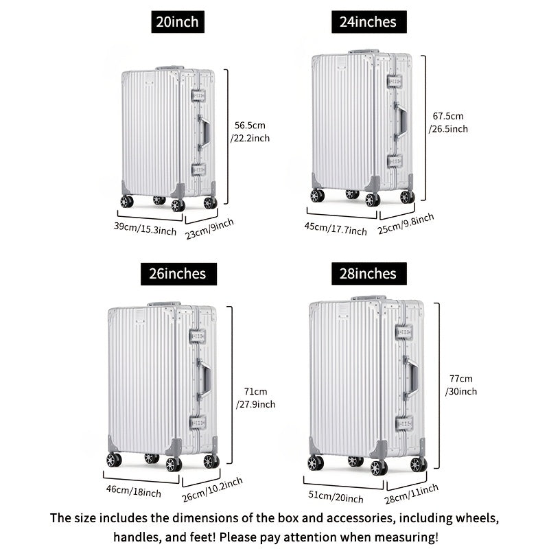 Aluminum Magnesium Alloy Luggage 20-28" - Password Lock Hard Case