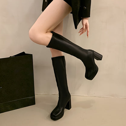 Women's Fashionable Knee-High Boots - Square Toe Block Heel