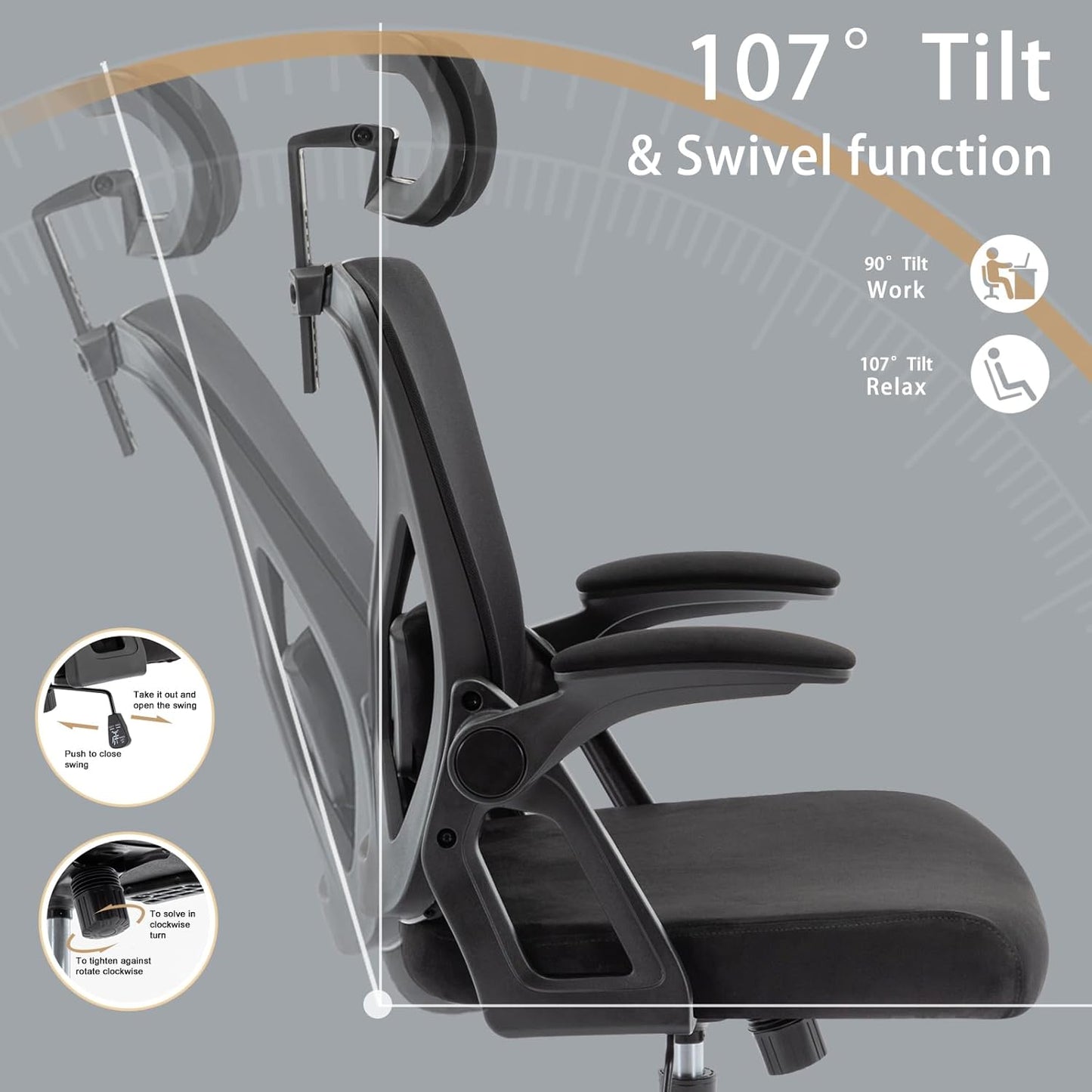 Symino Ergonomic Office Chair - Adjustable Headrest & Lumbar Support