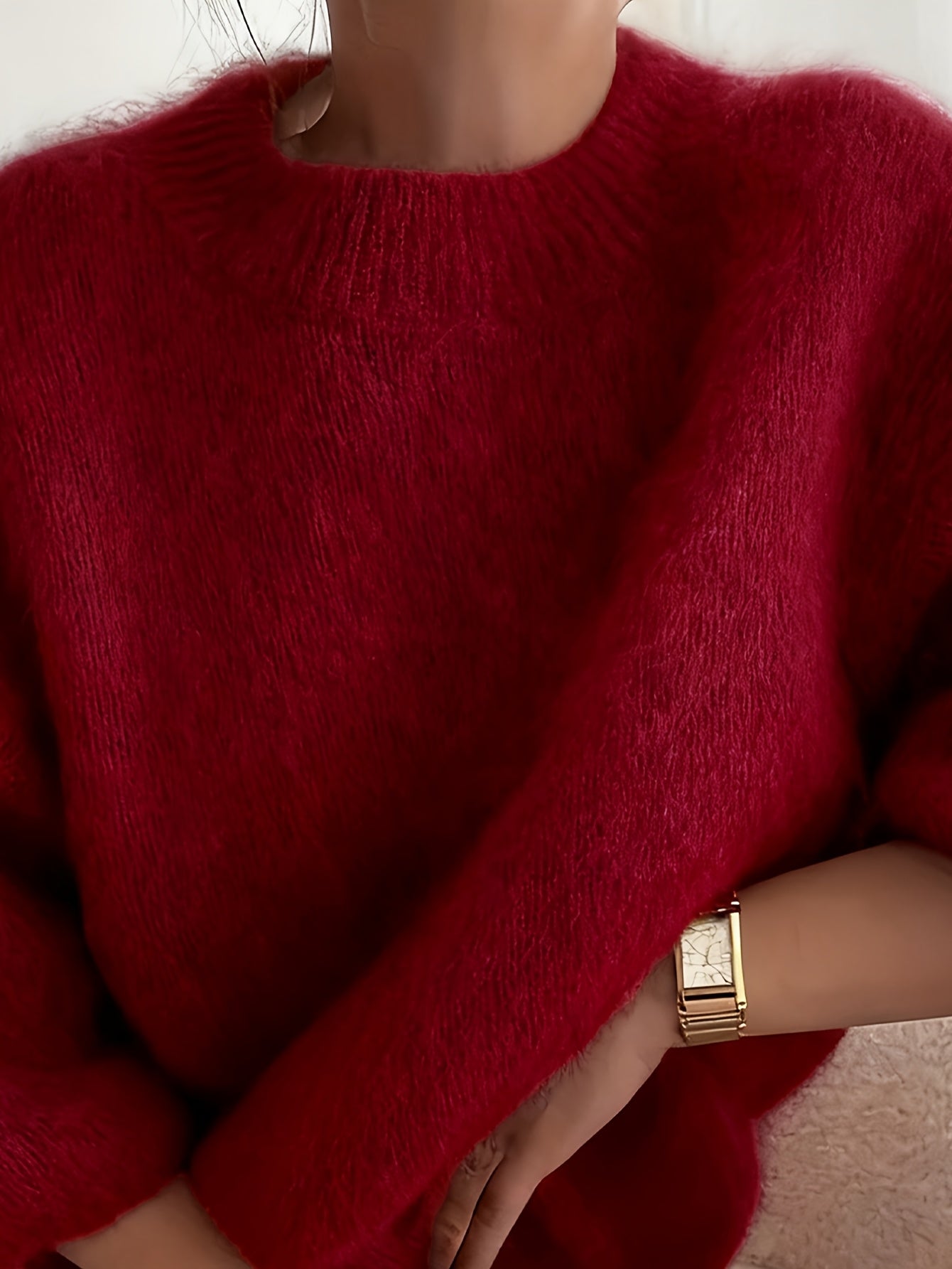 Women's Alpaca Sweater - Elegant Round Neck Winter Coat, Soft Warm Pure Color Blouses | High Elasticity for a Flattering Fit | Solid Color Sweaters for Dresses, Skirts & Pants Toppings | Hand Wash/Dry Clean (Autumn/Winter War