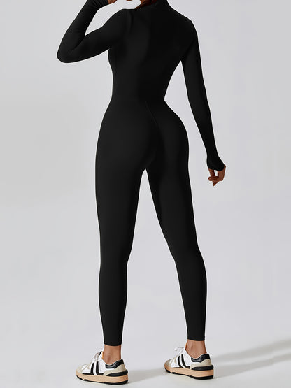 Women's Full-Zip Long Sleeve Workout Onesie - High-Stretch Athletic