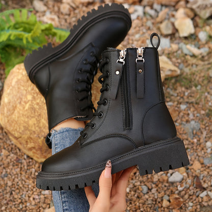 Women's Fashionable Casual Ankle Boots - Fleece-Lined Winter