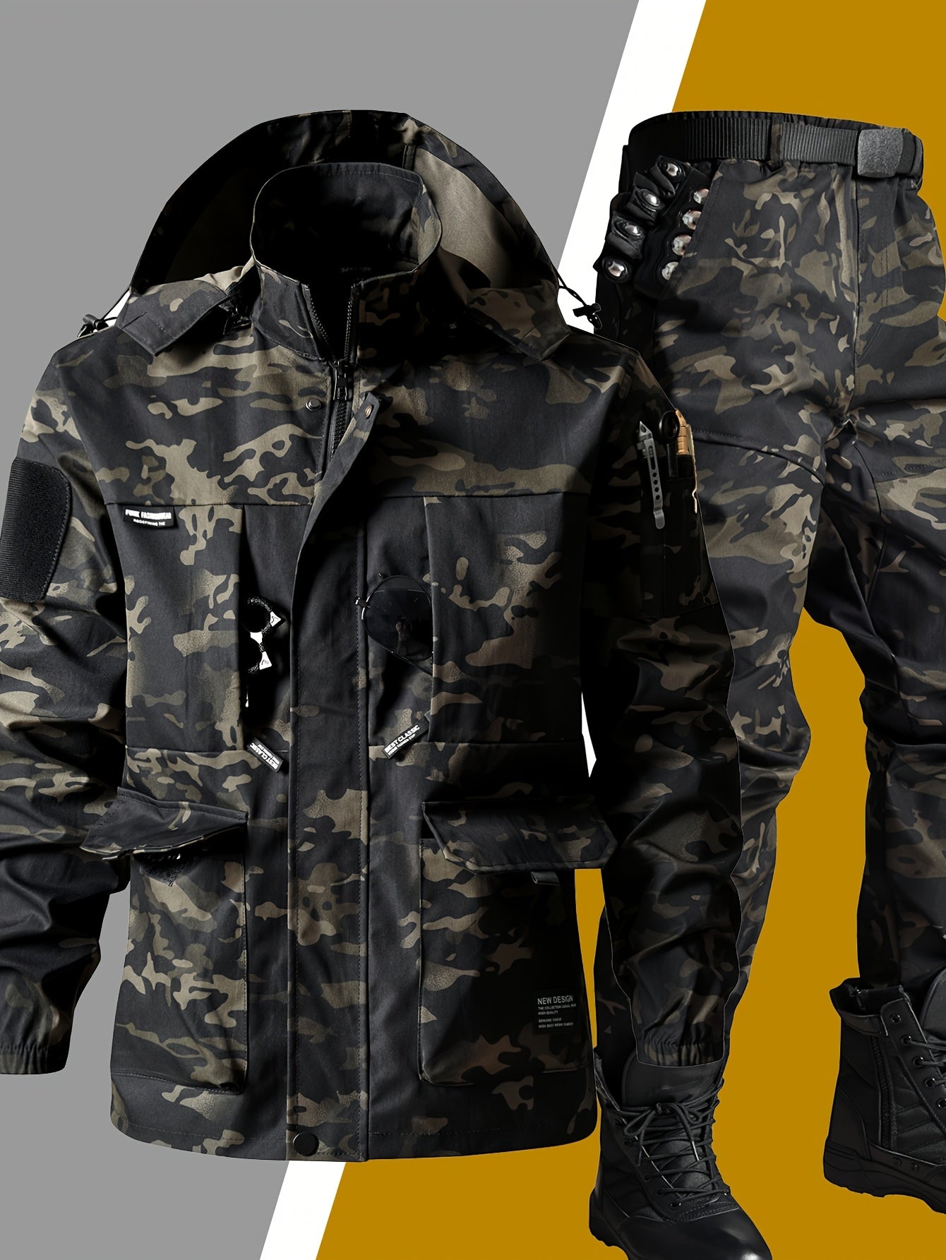 Men's Workwear Set - Hooded Multi-Pocket Jacket & Pants