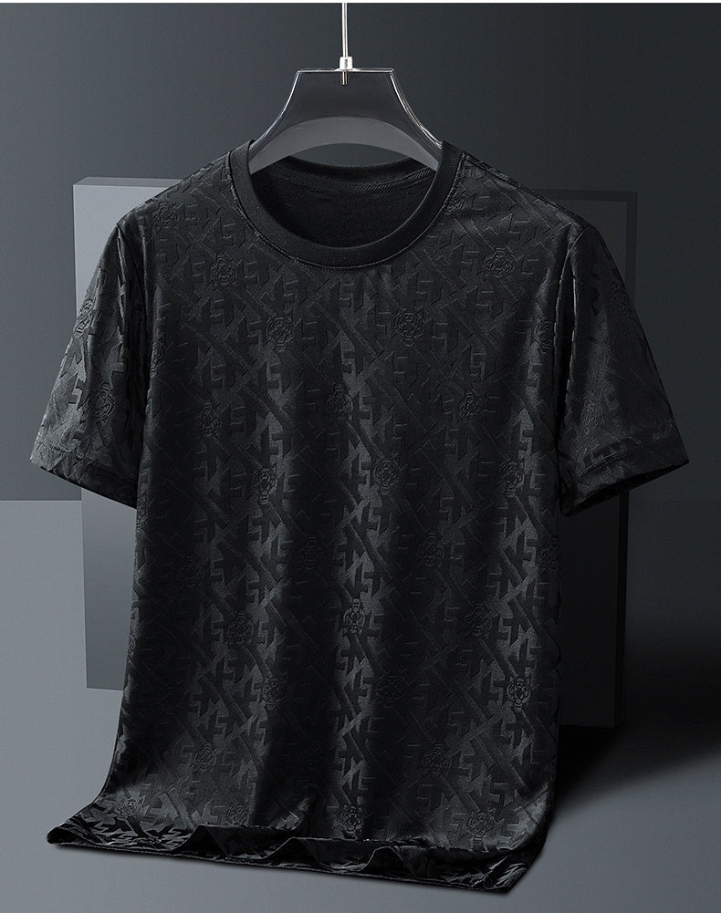 Men's Jacquard Summer Shirt - Ice Feel Round Neck