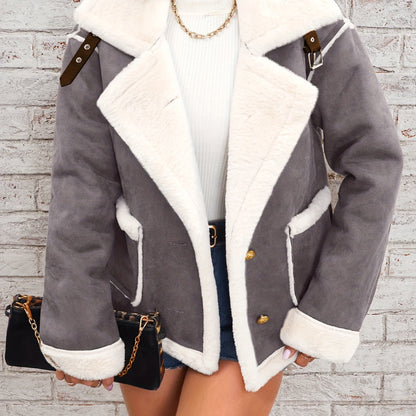Women's Winter Jacket - Pink & White Collar with Pockets