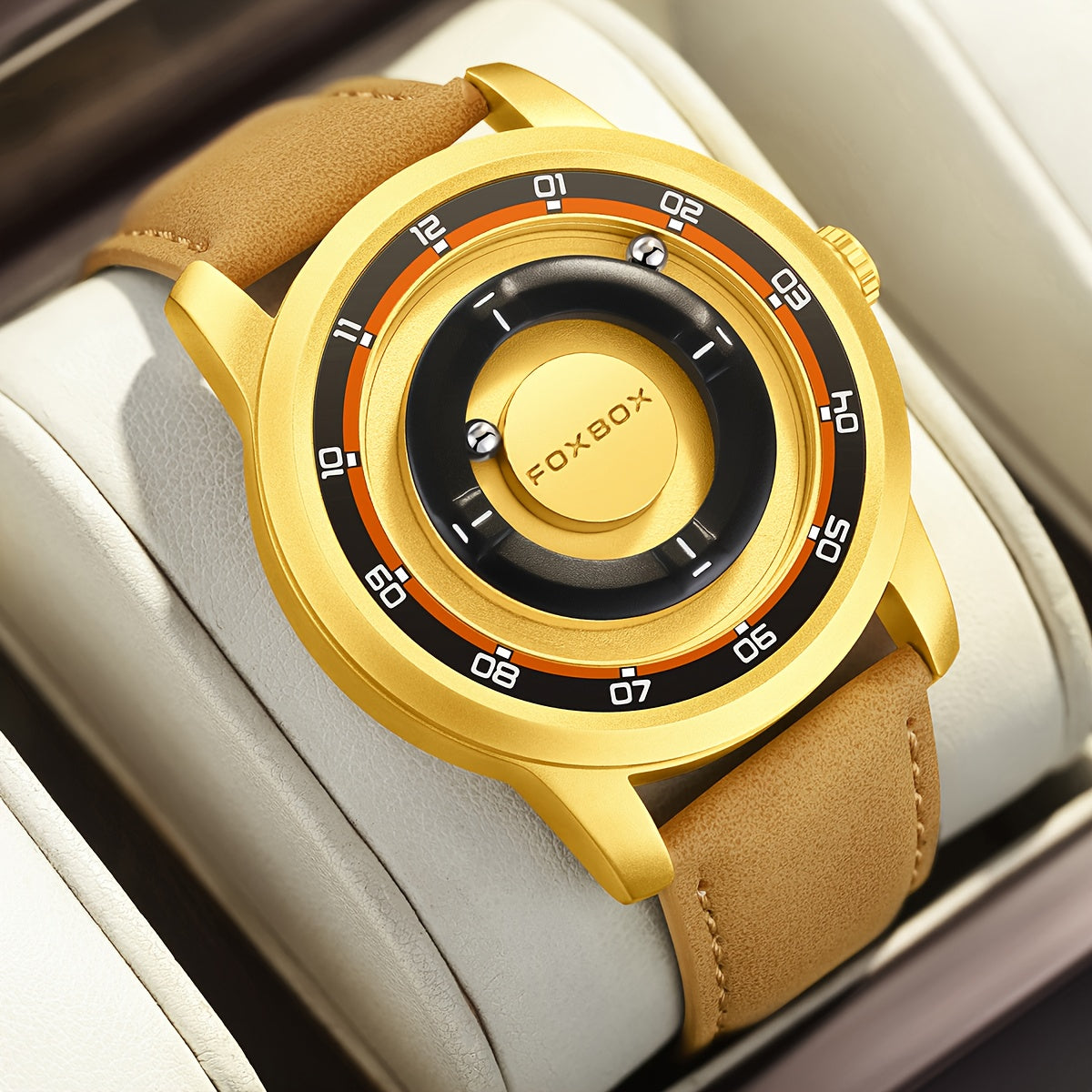 FOXBOX Men’s Fashion Watch – Unique Dial, Leather Strap, Quartz & Waterproof