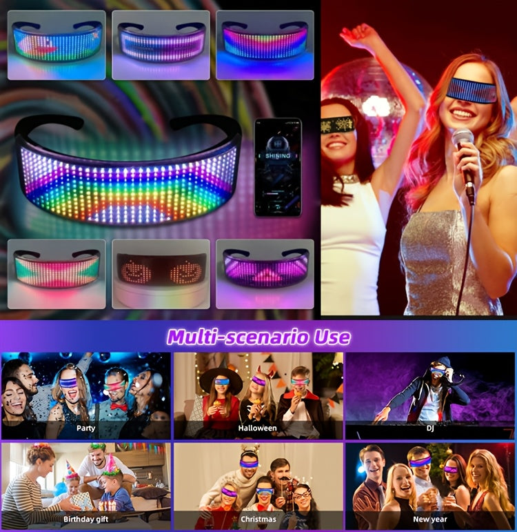 Full-Color LED Glasses - App Control Programmable for Raves & Parties