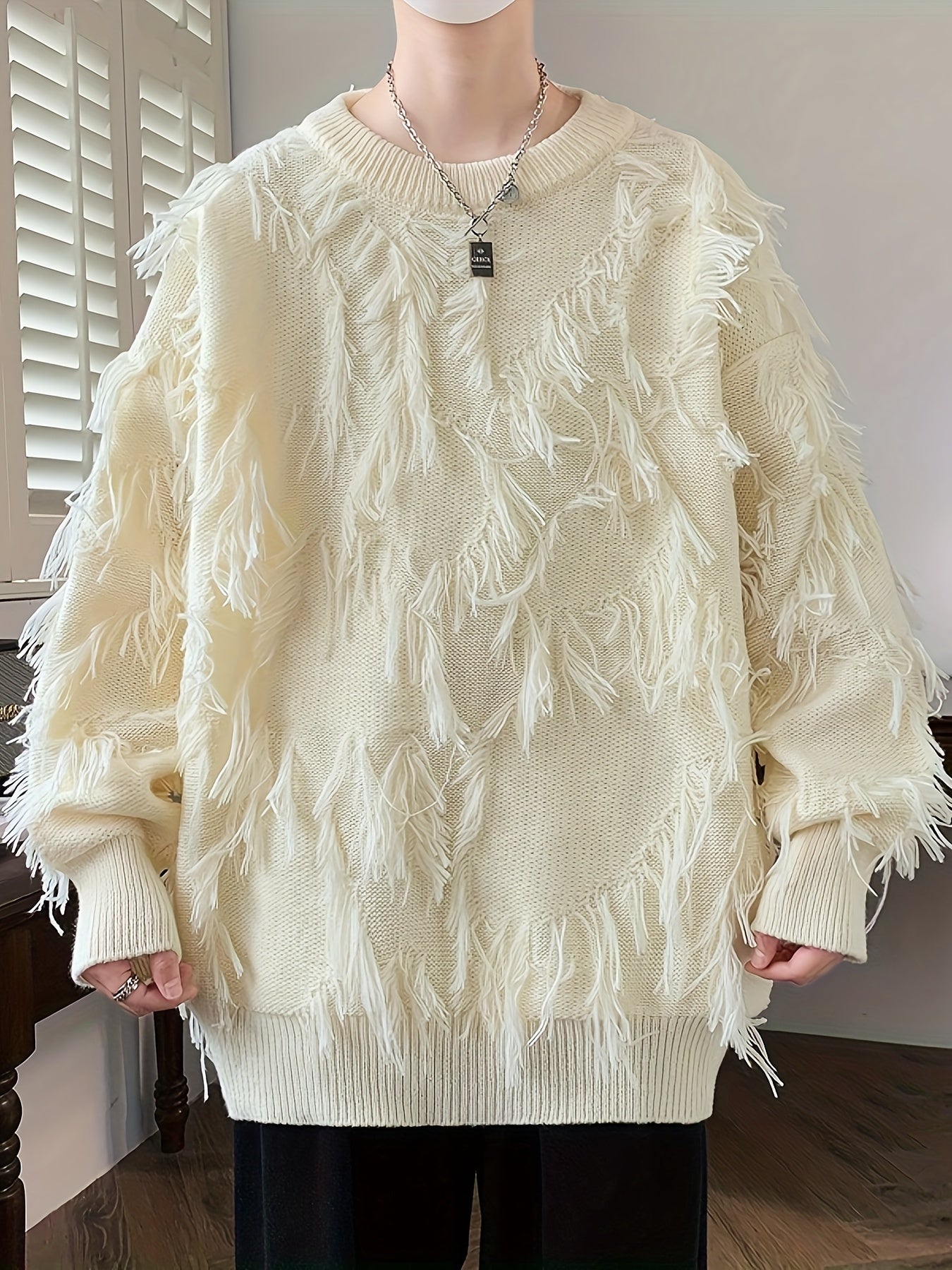 Men's Casual Fringed Pullover Sweater - High Stretch Knit